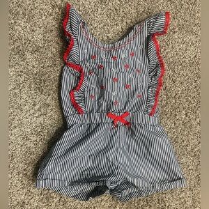 Super Cute NANNETTE Kids toddler girl patriotic romper!! Blue/White stripe -  4T